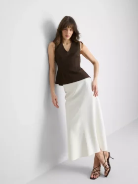 V yakalı peplum kolsuz üst