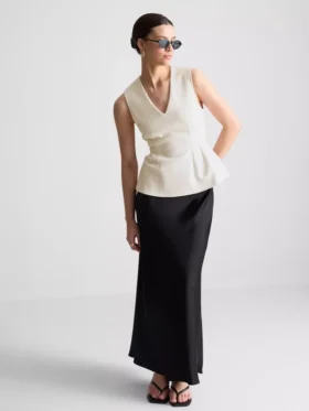 V yakalı peplum kolsuz üst