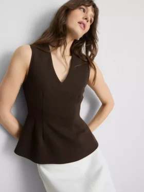 V yakalı peplum kolsuz üst