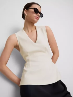 V yakalı peplum kolsuz üst