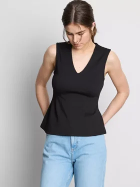 V yakalı peplum kolsuz üst