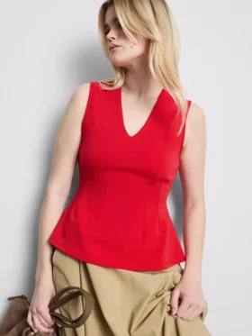 V yakalı peplum kolsuz üst