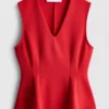 V yakalı peplum kolsuz üst V yakalı peplum kolsuz üst