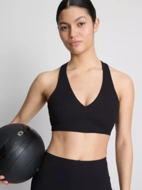 V yakalı, pürüzsüz destekli spor crop top
