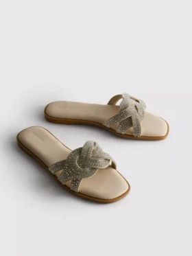 Yapay elmaslı mules sandaletler