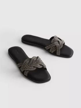 Yapay elmaslı mules sandaletler