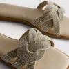 Yapay elmaslı mules sandaletler