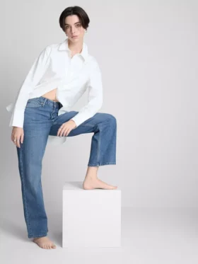 Yüksek bel düz paça jean